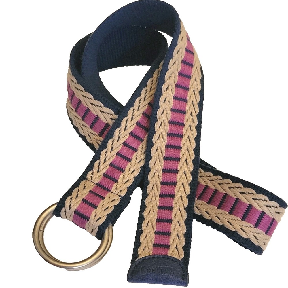 Relic by Fossil Woven Belt Womens 37 in Navy Tan‎ Pink 1.5 in Preppy Retro